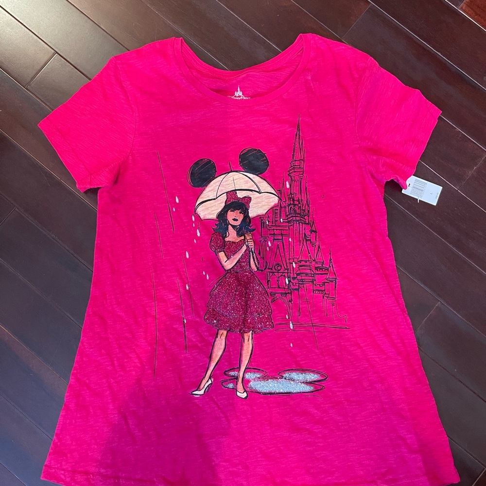 NWT Disney Parks Cinderella’s Castle in the Rain Women’s Tee XL - Picture 2 of 5